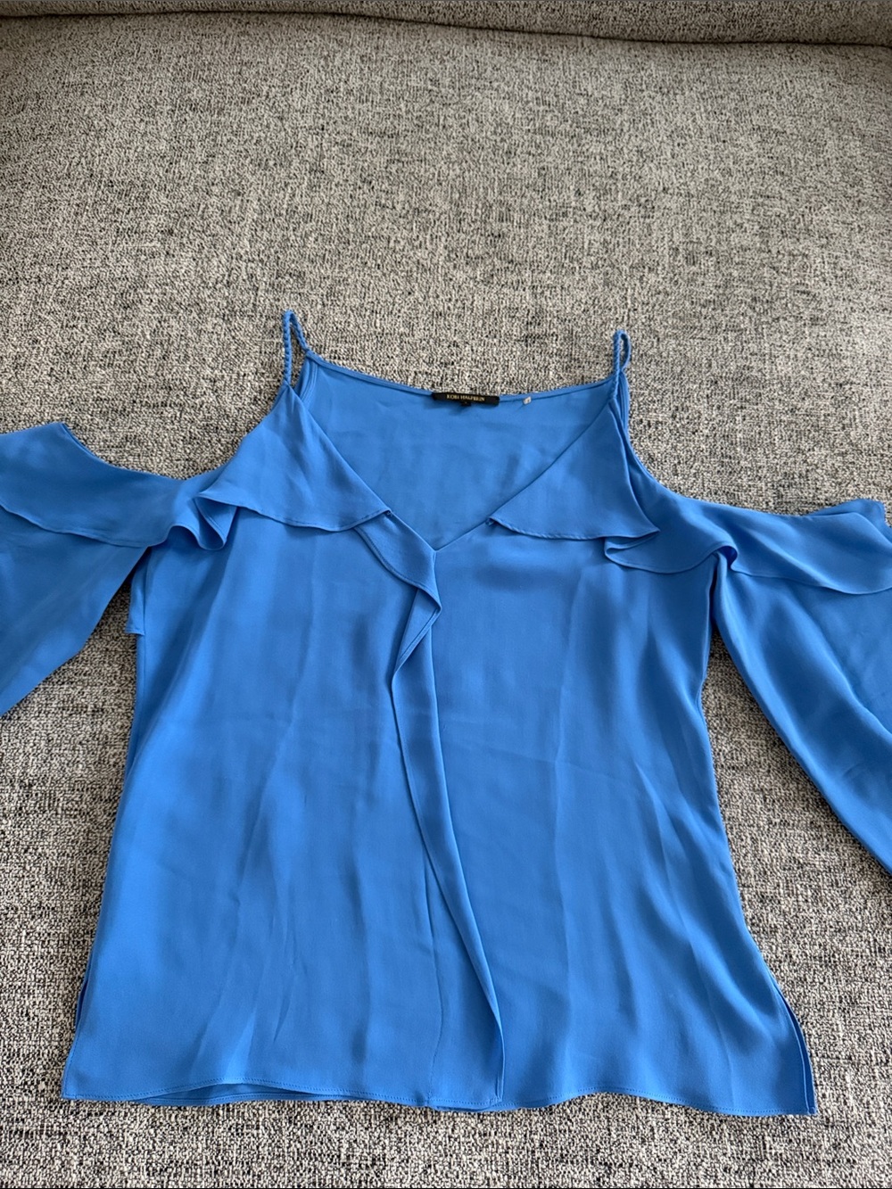Kobi Halperin Sky-Blue Cold Shoulder Ruffle Silk Blouse